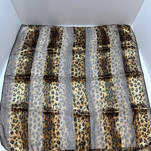 Accessories - Vintage Style Sheer Leopard Print Square Scarf Gold Brown Animal Pattern 20x20